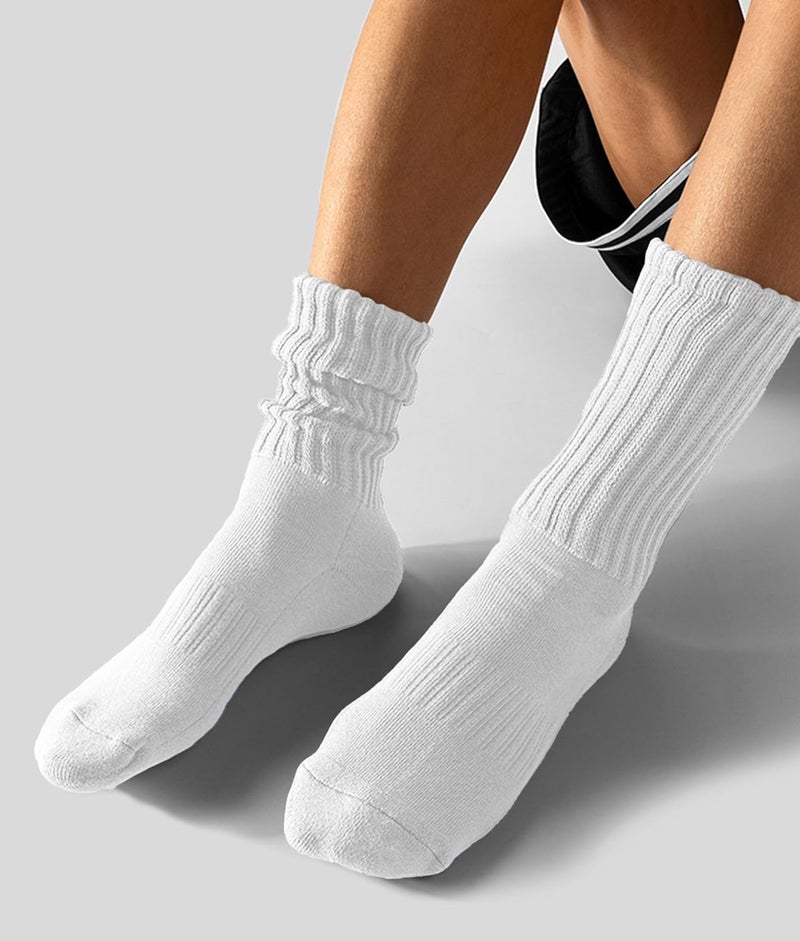 AugRing Store Women's Scrunch Crew Socks Retro 3-Pack Solid Cotton Boot Calf Chunky Ribbed Cozy Slouchy Socks Size 5-11 - Image 3